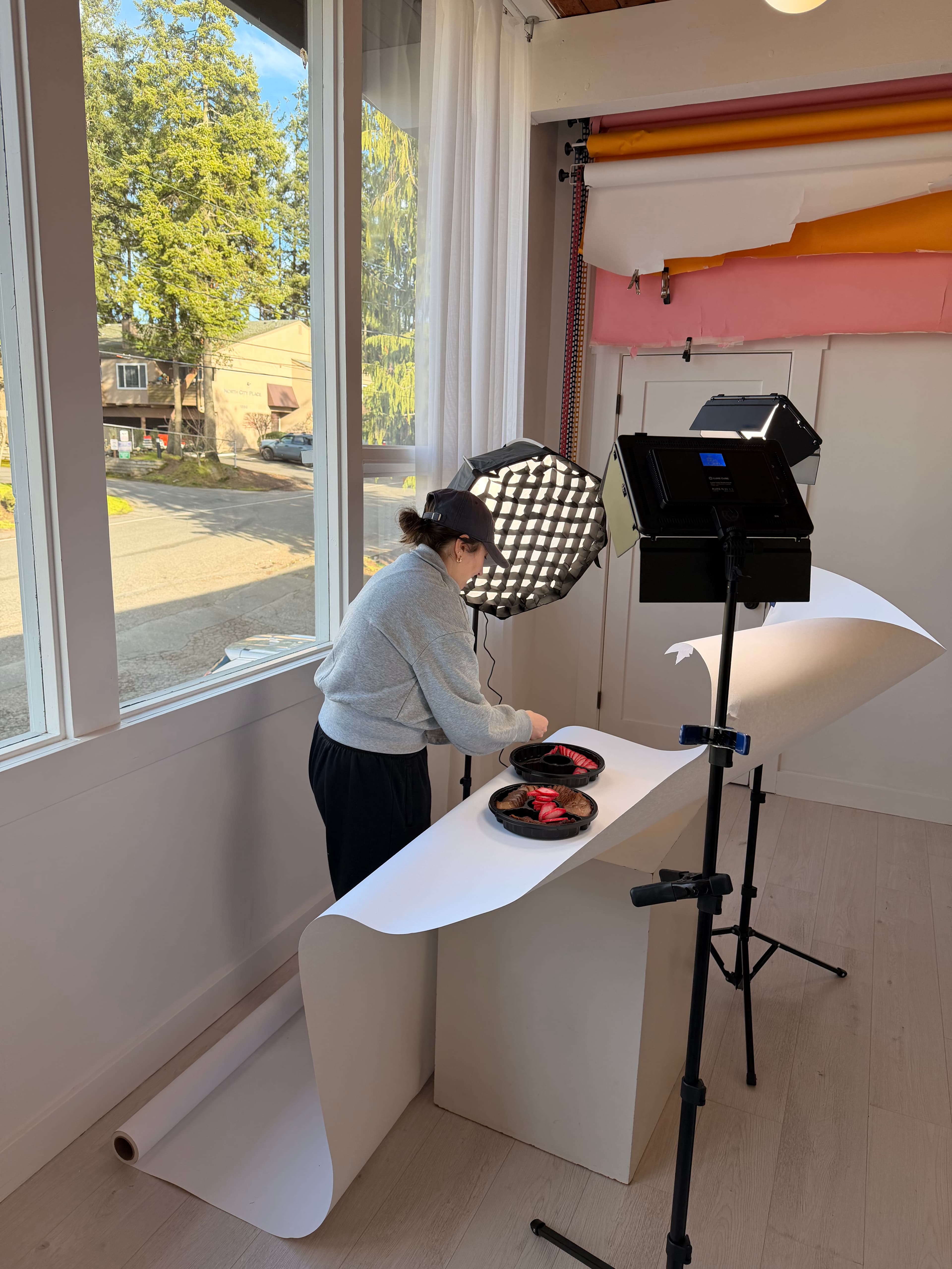 Behind the scenes — setting up lighting for a professional photo shoot