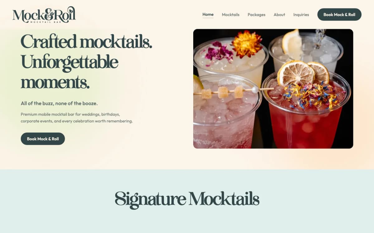 Mock & Roll Bar — boutique website with custom photography and branded content by LMN Capture